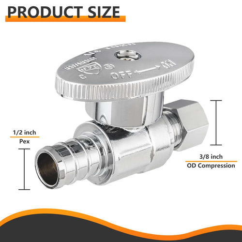 1/2" PEX Crimp x 3/8" OD Compr. Straight Stop Valve, 1/4 Turn (Lead Free) Plumbingsell