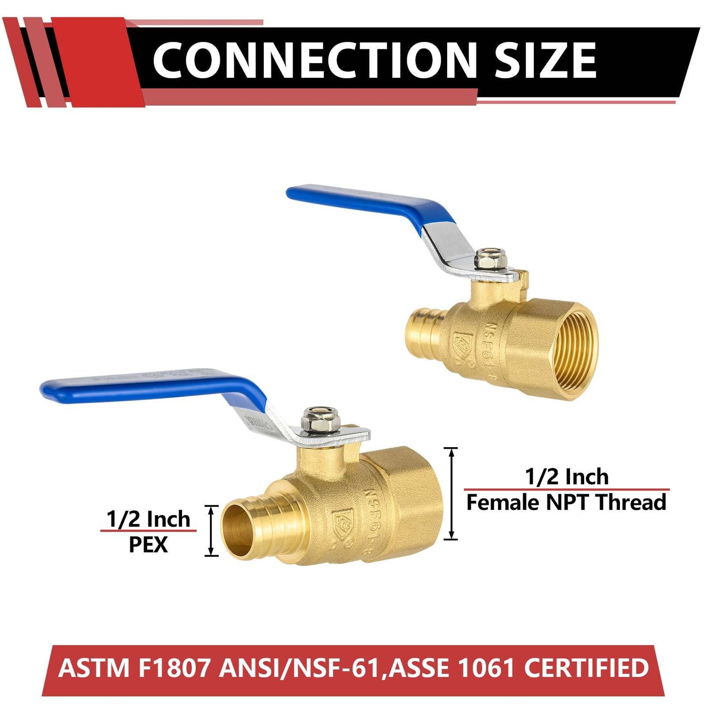 3/4" PEX Crimp X 3/4" FNPT Ball Valve, Blue (Lead Free)