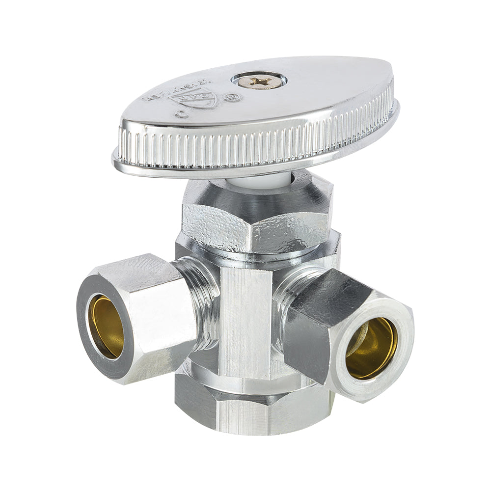 10 Pcs 1/2" FIP x 3/8" OD Compr. x 3/8" OD Compr. Dual Angle Stop Valve, Multi Turn (Lead Free)