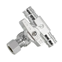 1/2" PEX Expansion x 1/2" PEX Expansion x 3/8" OD Compr. Tee Stop Valve, 1/4 Turn (Lead Free) Plumbingsell