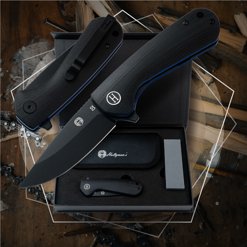 The Peasant Folding Pocket Knife Giftset for Men and Women (Black and Blue) Holtzman's Gorilla Survival