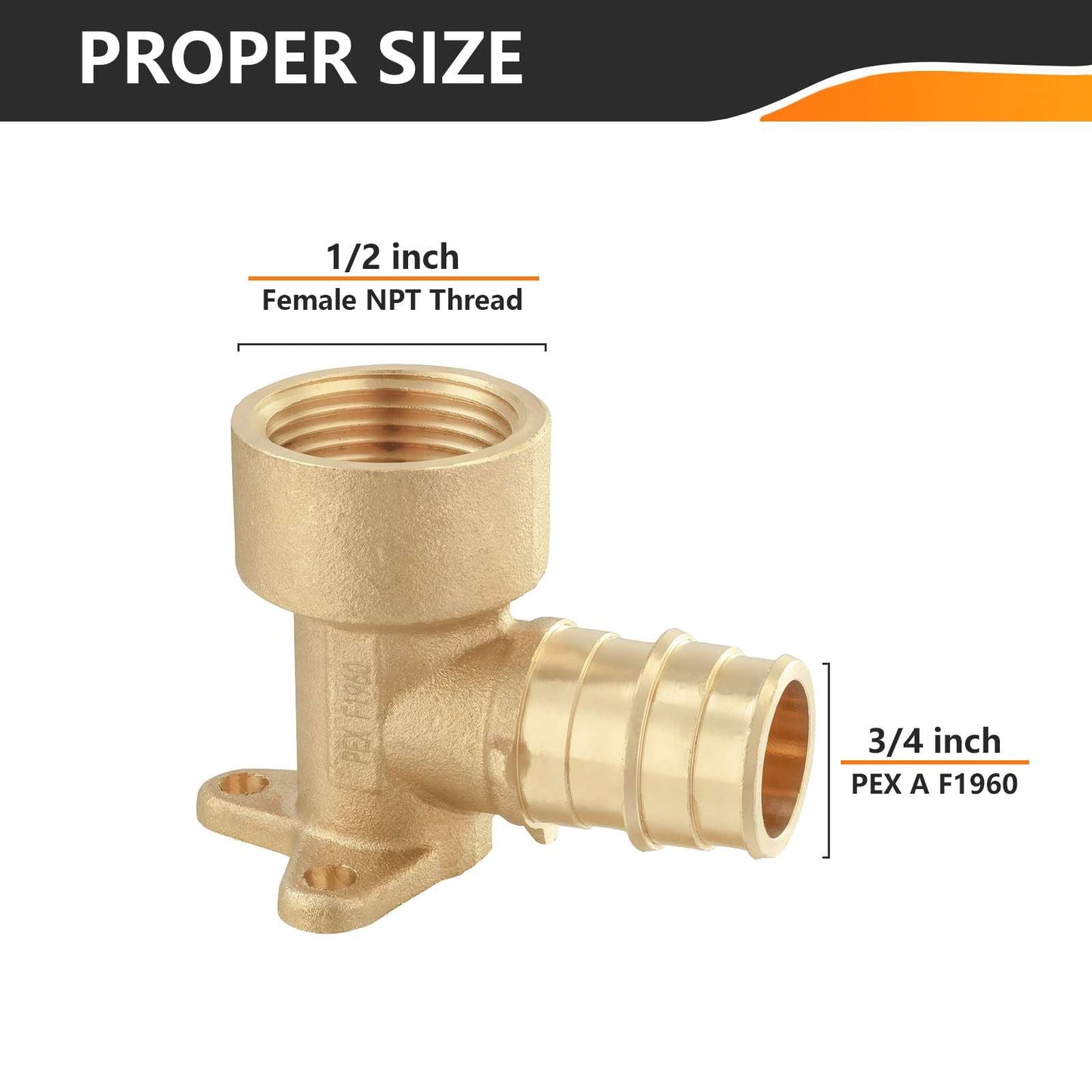 PEX A Expansion 3/4" x 1/2" Female NPT Drop Ear Elbow (Lead Free)