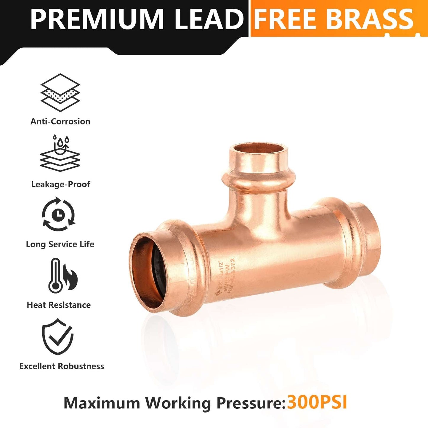 30 Pcs 3/4" x 3/4" x 1/2" Press Copper Tee (Lead Free)