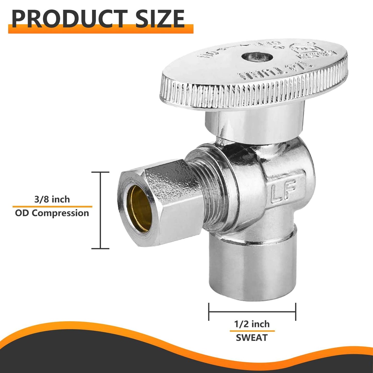 10 Pcs 1/2" Sweat x 3/8" OD Compr. Angle Stop Valve, 1/4 Turn (Lead Free)