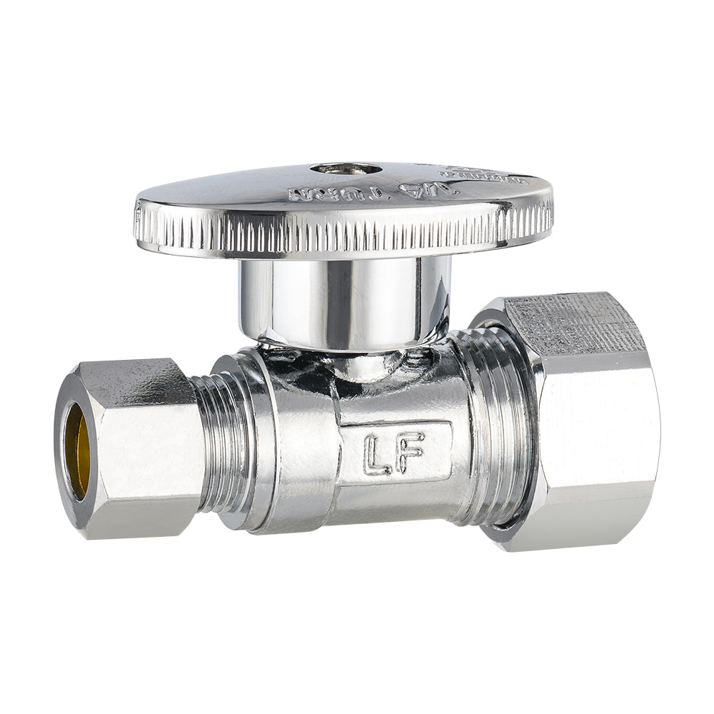 10 Pcs 1/2" Nominal (5/8" OD) Compr. x 3/8" OD Compr. Straight Stop Valve, 1/4 Turn (Lead Free) Plumbingsell