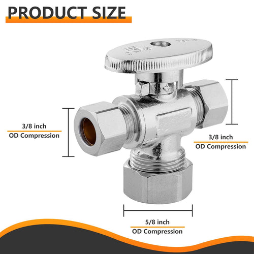 5/8" OD Compr. x 3/8" OD Compr. x 3/8" OD Compr. Dual Outlet Angle Stop Valve, 1/4 Turn (Lead Free) Plumbingsell