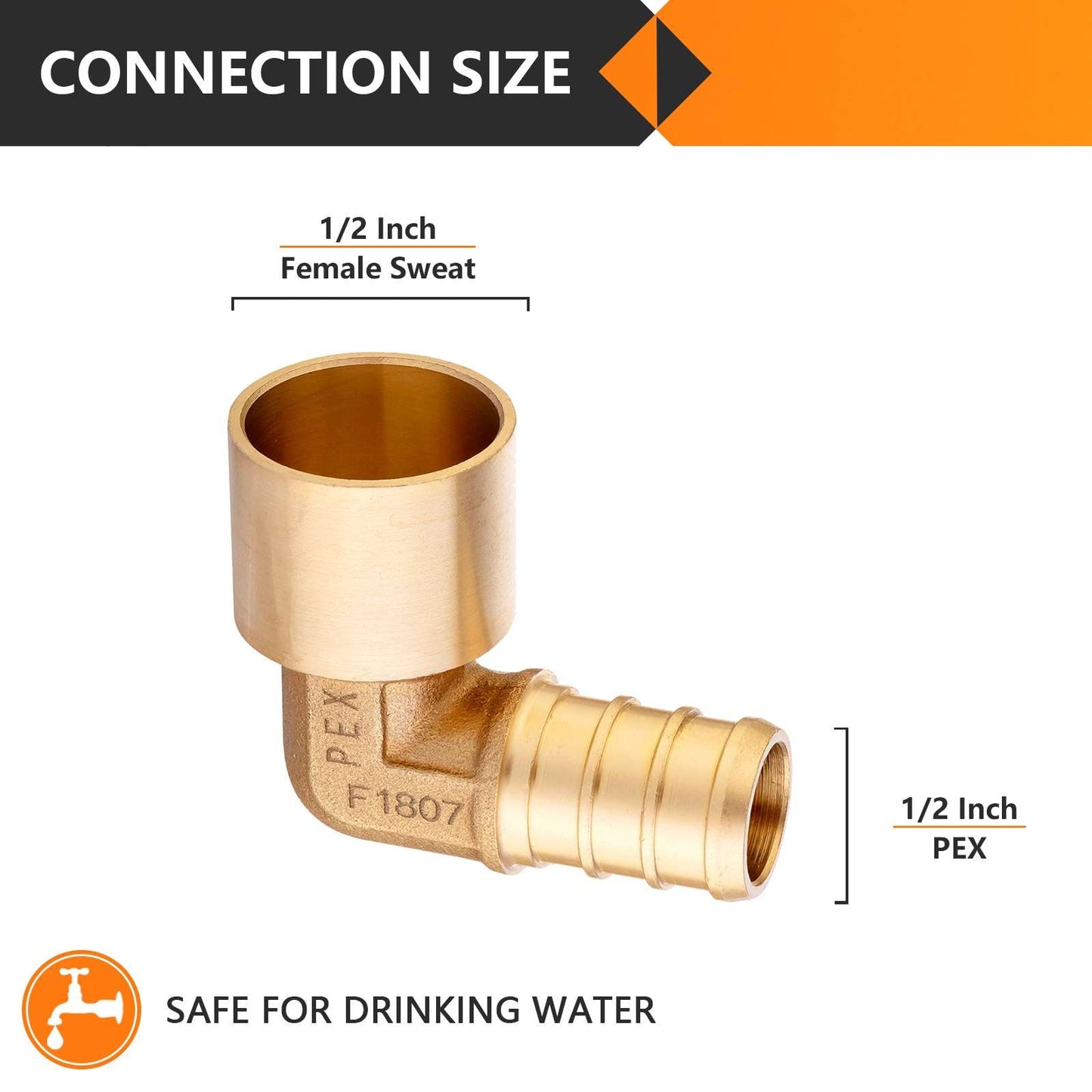 PEX-B Crimp 1/2" PEX x 1/2" Female Copper Sweat Elbow (Lead Free)