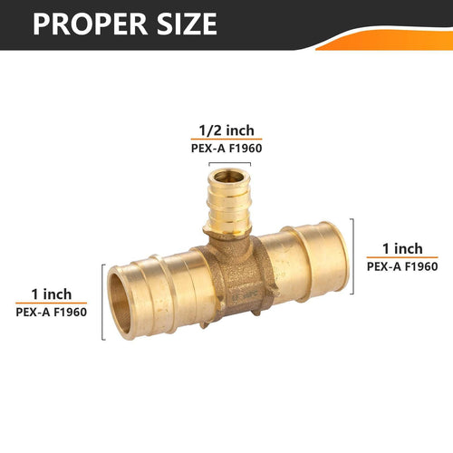 PEX A Expansion 1" x 1" x 1/2" PEX Expansion Reducing Tee (Lead Free) Plumbingsell