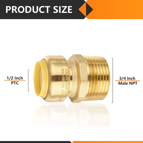 1/2" x 3/4" M Push Fit Male Adapter