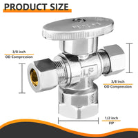 10 Pcs 1/2" FIP x 3/8" OD Compr. x 3/8" OD Compr. Dual Angle Stop Valve, 1/4 Turn (Lead Free) Plumbingsell
