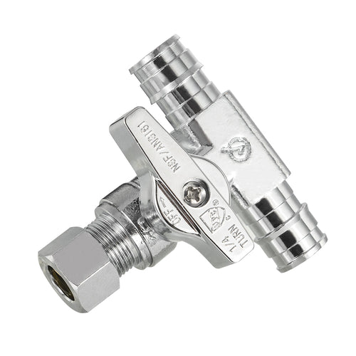 10 Pcs 1/2" PEX Expansion x 1/2" PEX Expansion x 3/8" OD Compr. Tee Stop Valve, 1/4 Turn (Lead Free) Plumbingsell