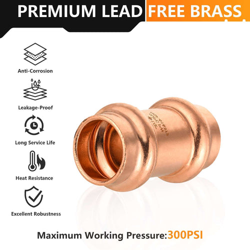 1/2" Press Copper Coupling w/Stop (Lead Free) Plumbingsell