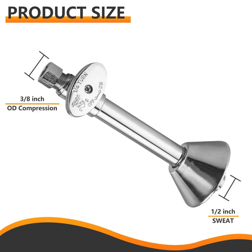 10 Pcs 1/2" Sweat x 3/8" OD Compr. Straight Stop Valve, w/5" Straight Extension, 1/4-Turn (Lead Free) Plumbingsell