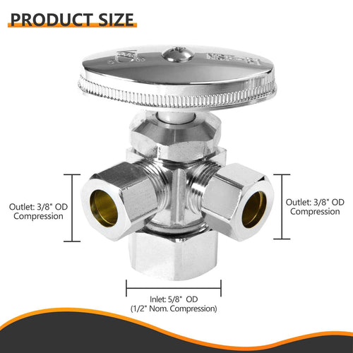 10 Pcs 5/8" OD Compr. x 3/8" OD Compr. x 3/8" OD Compr. Dual Angle Stop Valve, Multi Turn(Lead Free) Plumbingsell