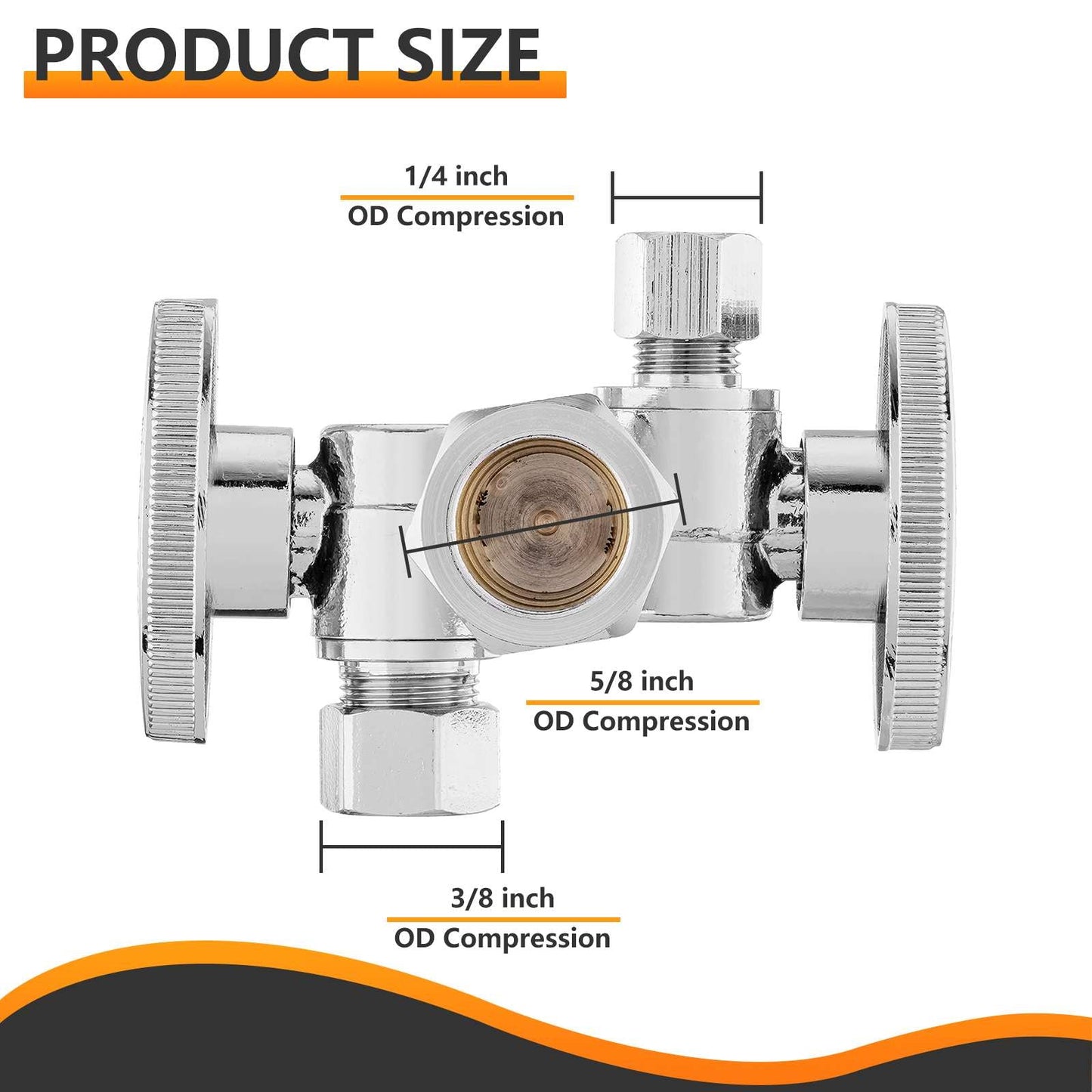 5/8" ODx 3/8" OD Compr. x 1/4" OD Compr. Dual Stop Valve, 1/4 Turn (Lead Free)