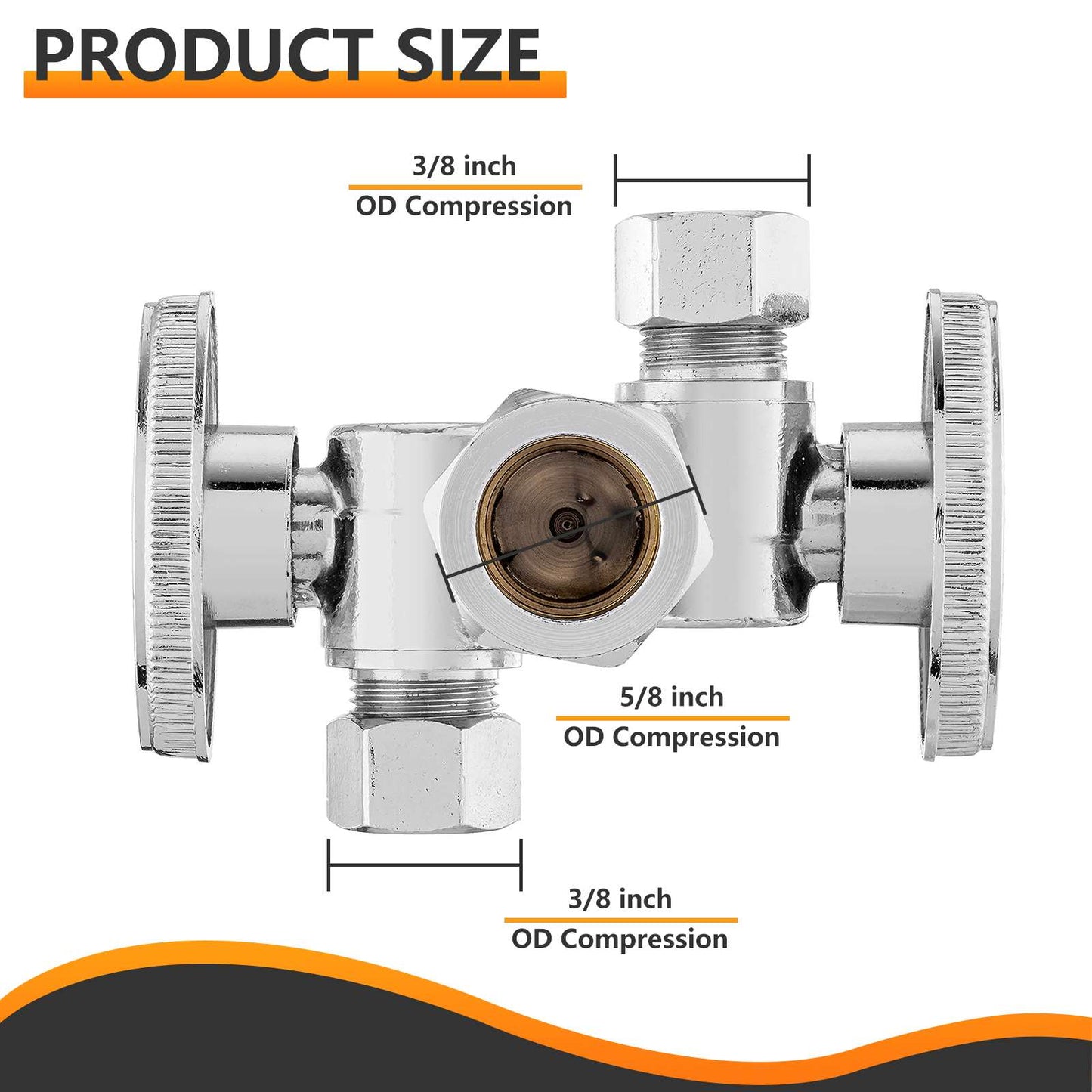10 Pcs 5/8" OD Compr. x 3/8" OD Compr. x 3/8" OD Compr. 3-Way Stop Valve, Multi Turn (Lead Free)