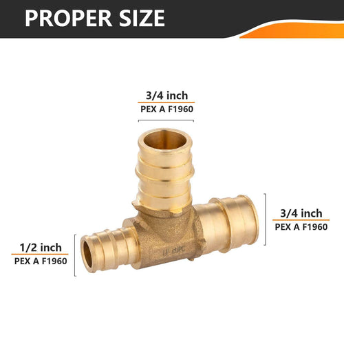 PEX A Expansion 3/4" x 1/2" x 3/4" PEX Expansion Reducing Tee (Lead Free) Plumbingsell