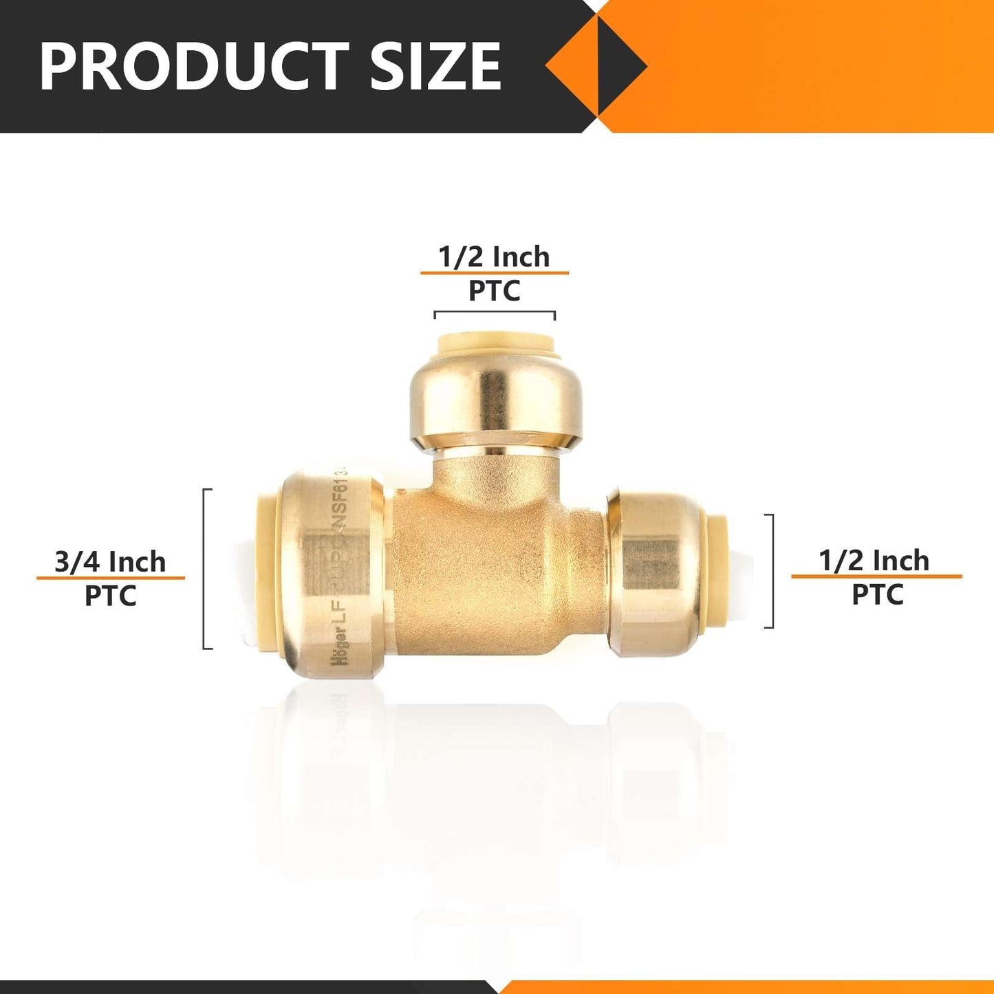 30 Pcs 3/4" x 1/2" x 1/2" Push Fit Tee