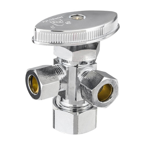 5/8" OD Compr. x 3/8" OD Compr. x 3/8" OD Compr. Dual Angle Stop Valve, Multi Turn(Lead Free)