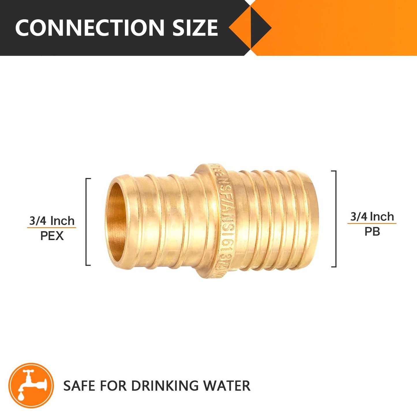 30 Pcs PEX-B Crimp 3/4-Inch Pex x 3/4-Inch PB Transition Brass Pex Coupling (Lead Free)