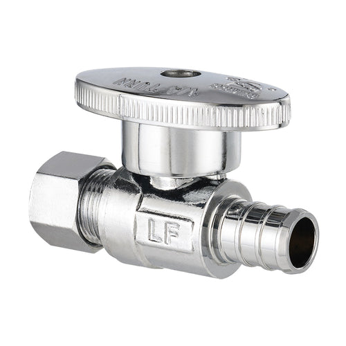 1/2" PEX Crimp x 3/8" OD Compr. Straight Stop Valve, 1/4 Turn (Lead Free) Plumbingsell
