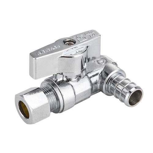 1/2" PEX Crimp x 1/2" PEX Crimp x 3/8" OD Compr. Tee Stop Valve, 1/4 Turn (Lead Free) Plumbingsell