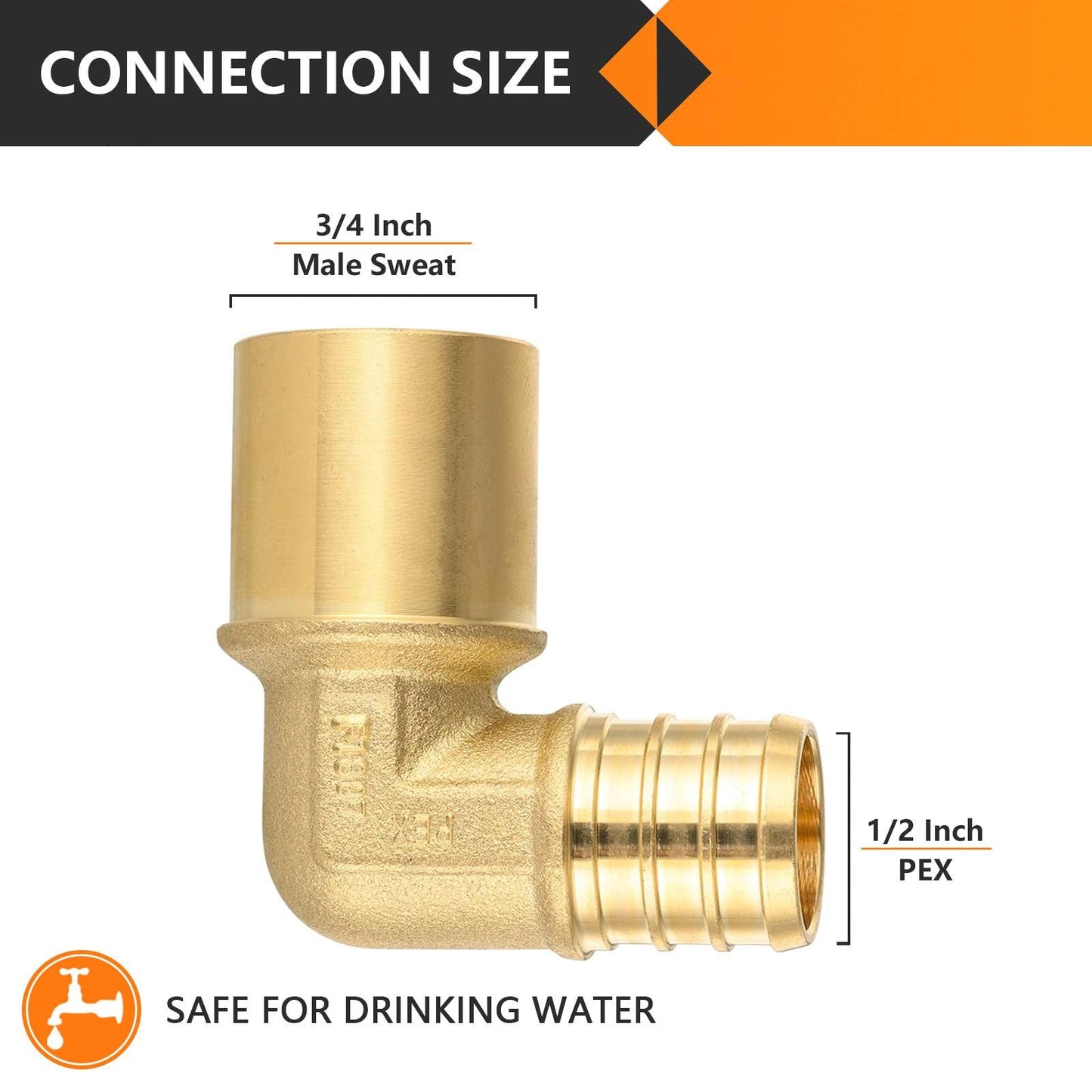 PEX-B Crimp 1/2" PEX x 3/4" Male Copper Sweat Elbow (Lead Free)