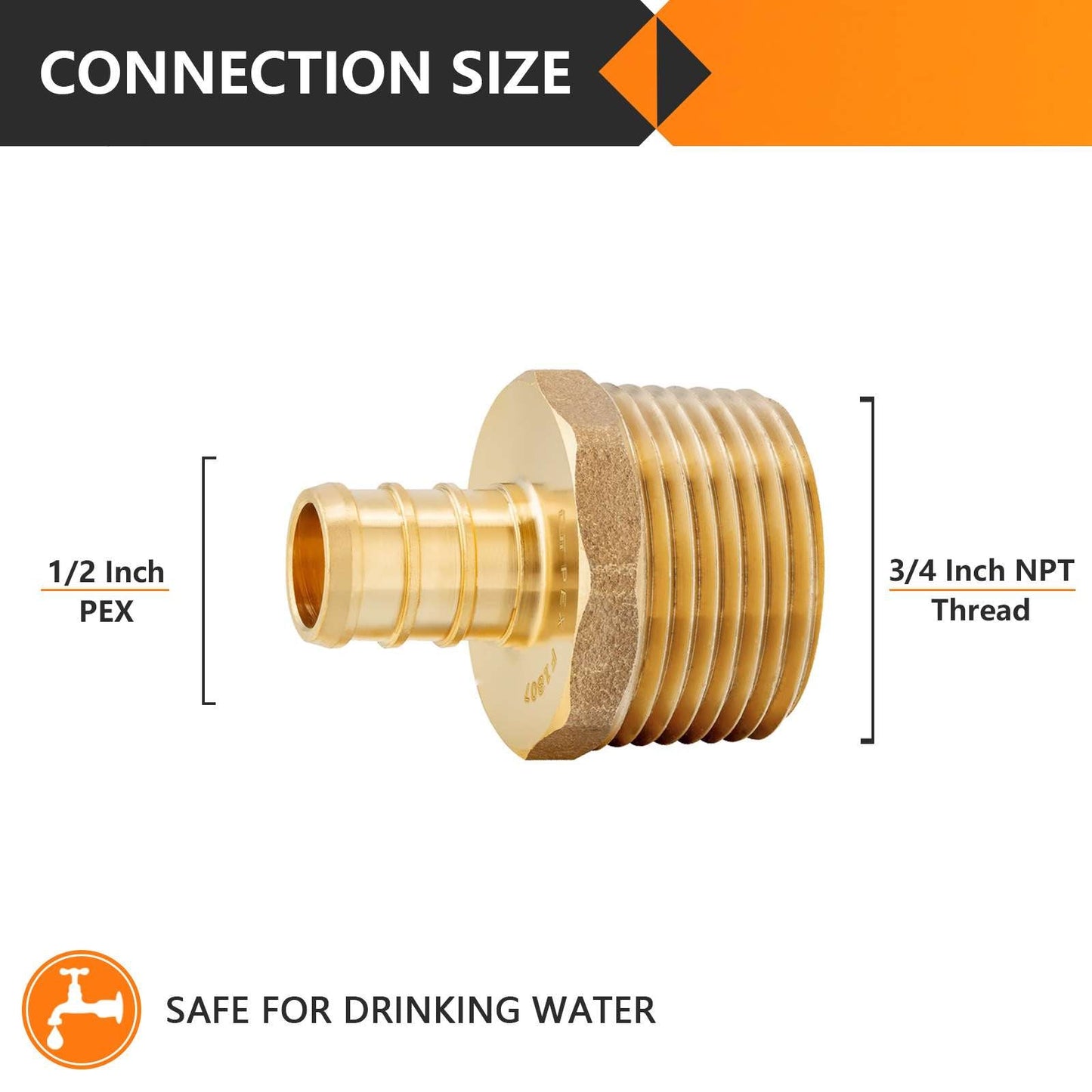 PEX-B Crimp 1/2" PEX x 3/4" Male Threaded Adapter (Lead Free)
