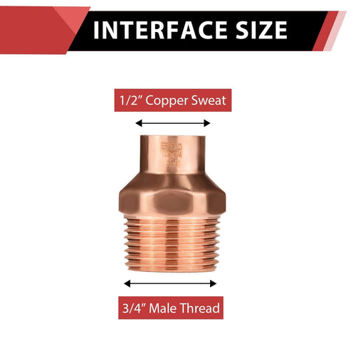 30 Pcs 1/2" C x 3/4" MNPT Copper Male Adapter at Wholesale Price