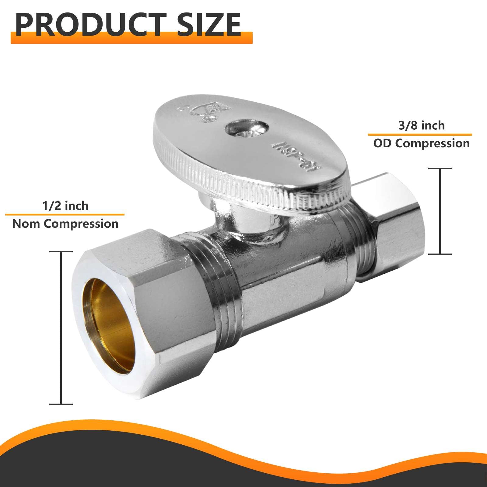10 Pcs 1/2" Nominal (5/8" OD) Compr. x 3/8" OD Compr. Straight Stop Valve, 1/4 Turn (Lead Free) Plumbingsell