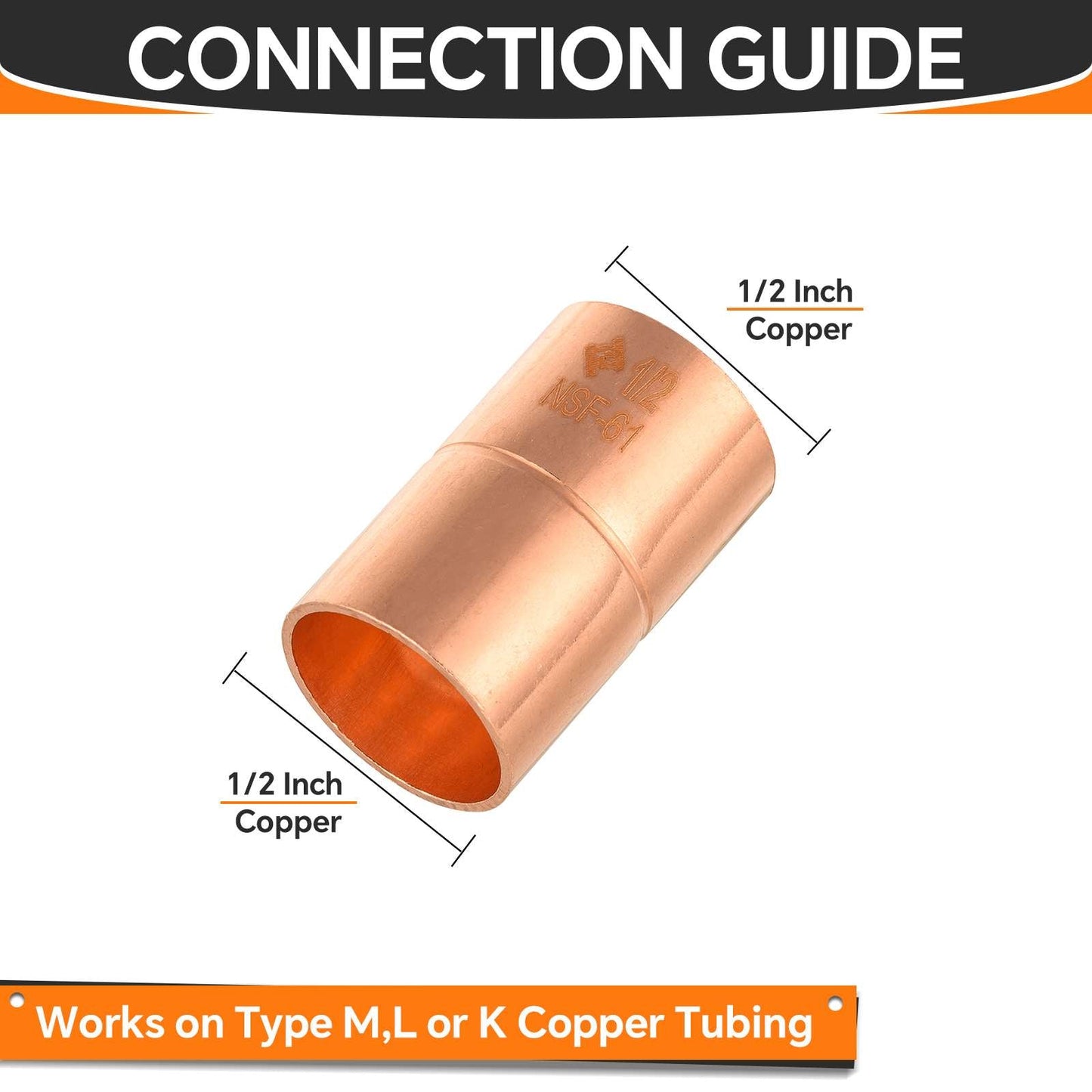 Pro 50 Pack 1/2" Copper Coupling With Rolled Stop