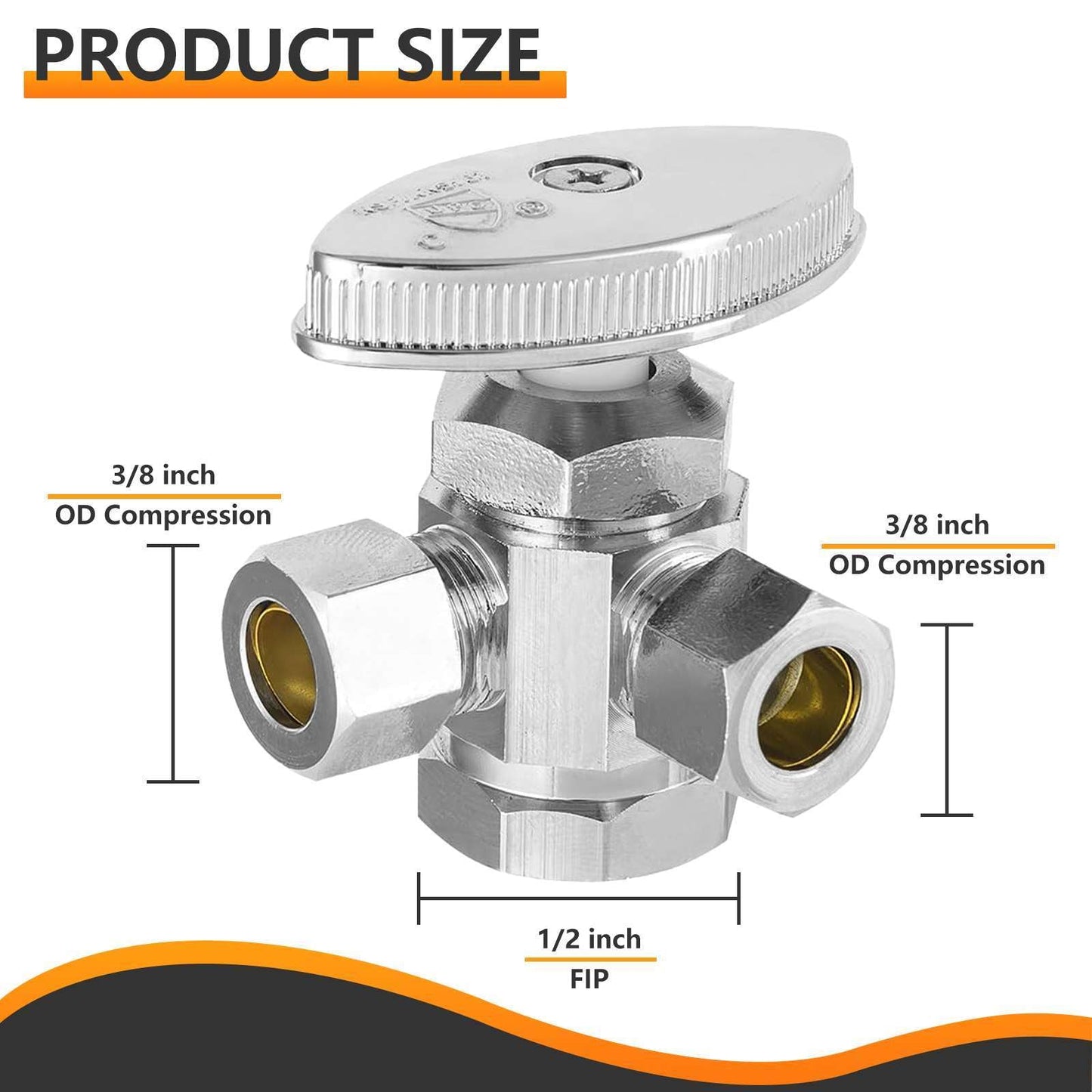 10 Pcs 1/2" FIP x 3/8" OD Compr. x 3/8" OD Compr. Dual Angle Stop Valve, Multi Turn (Lead Free)