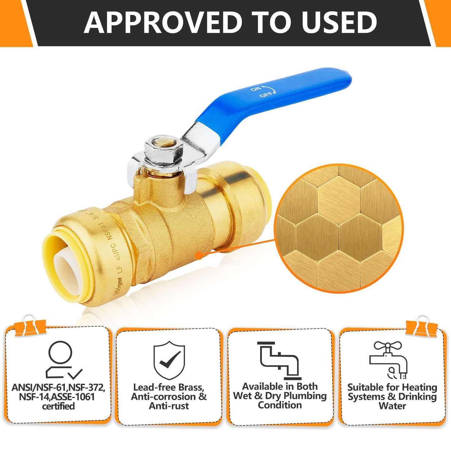 10 Pcs 1/2" Push Fit Ball Valve, Blue (Lead Free)
