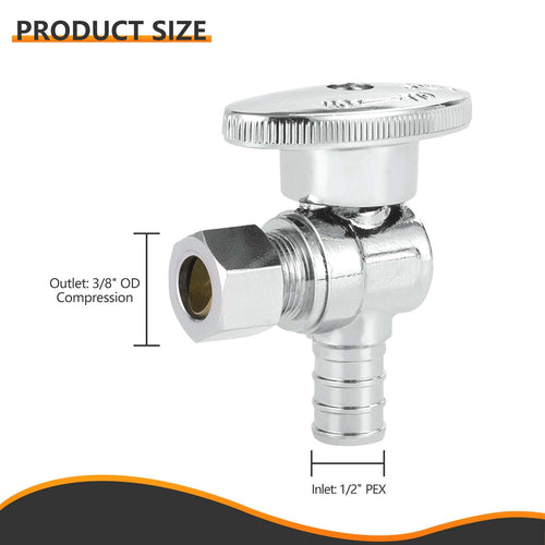1/2" PEX Crimp x 3/8" OD Compr. Angle Stop Valve, 1/4 Turn (Lead Free) Plumbingsell