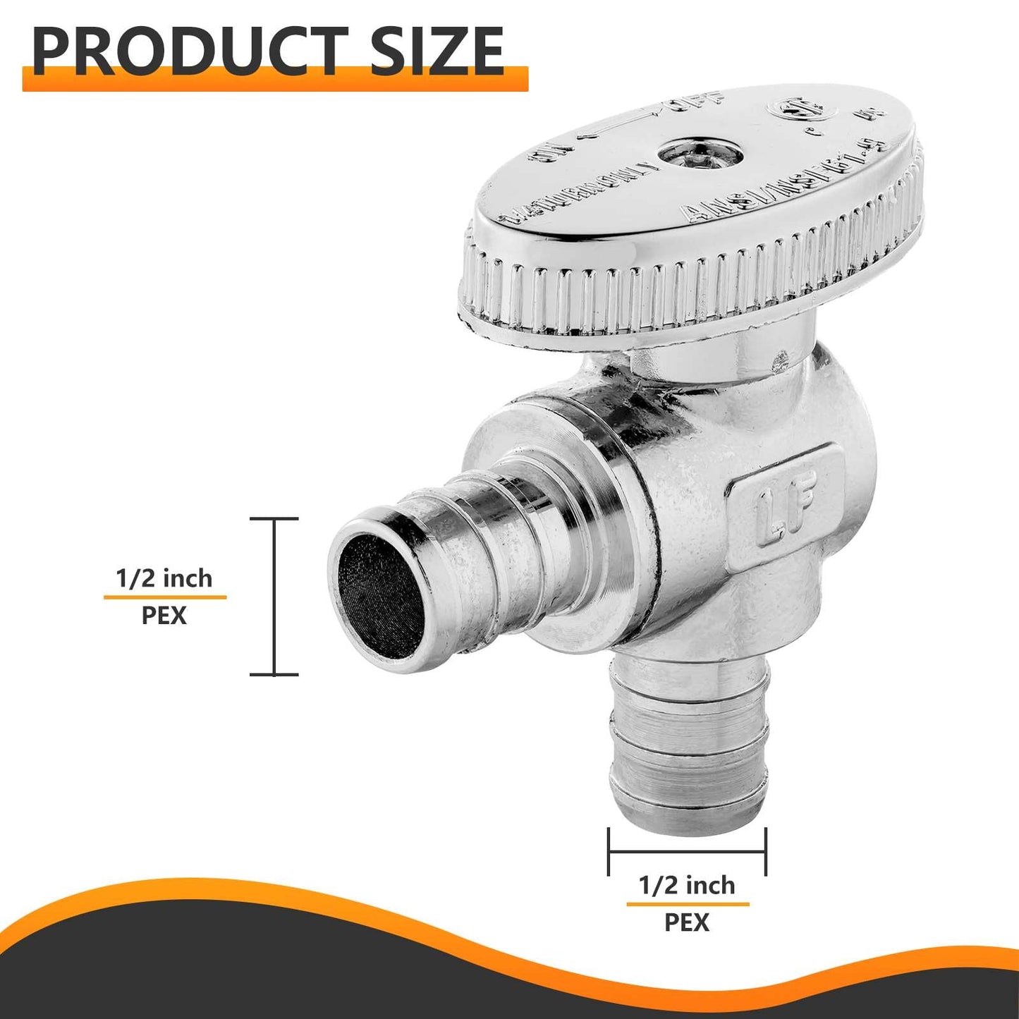 10 Pcs 1/2" PEX Crimp x 1/2" PEX Crimp Angle Stop Valve, 1/4 Turn (Lead Free)