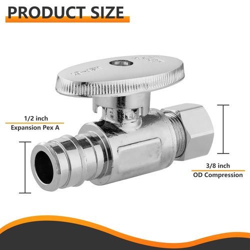 10 Pcs 1/2" PEX Expansion x 3/8" OD Compr. Straight Stop Valve, 1/4 Turn (Lead Free) Plumbingsell