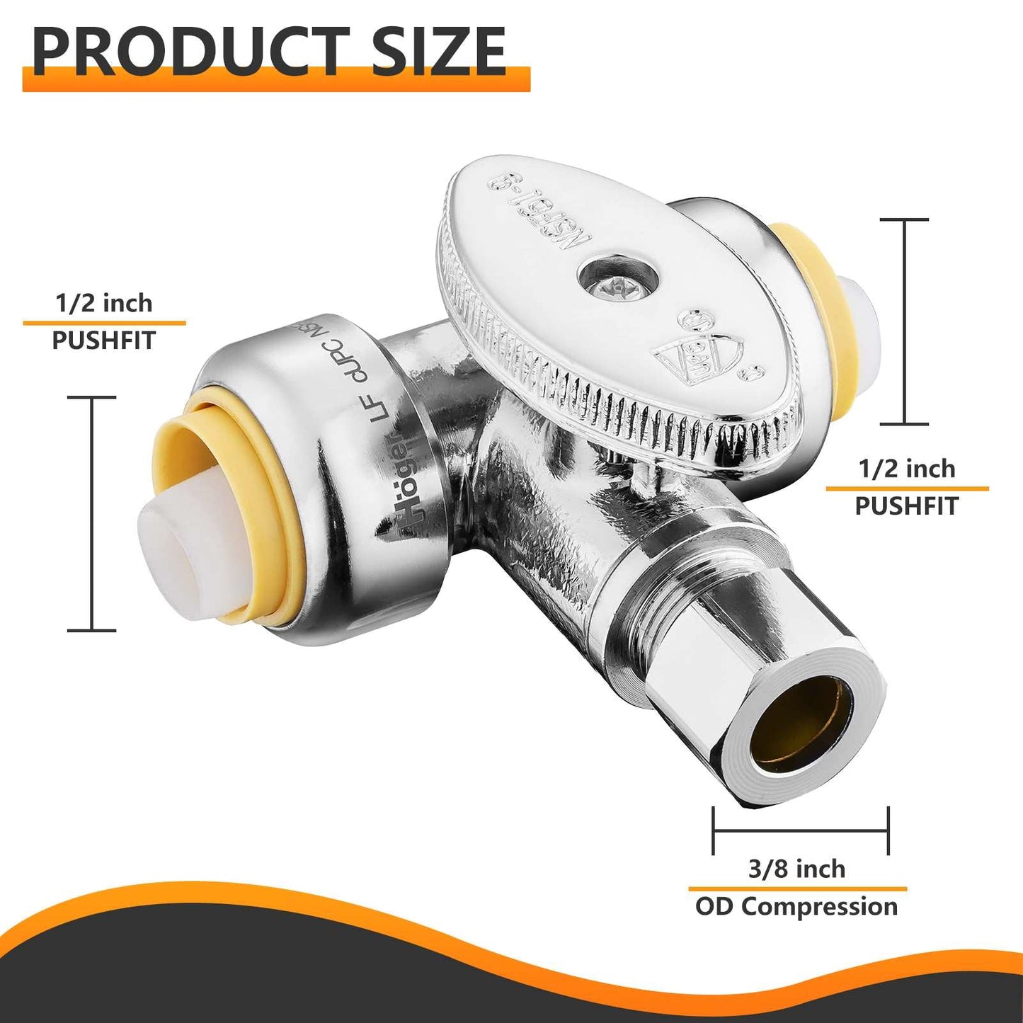 10 Pcs 1/2" Push Connect x 1/2" Push Connect x 3/8" OD Compr. Tee Stop Valve, 1/4 Turn (Lead Free)