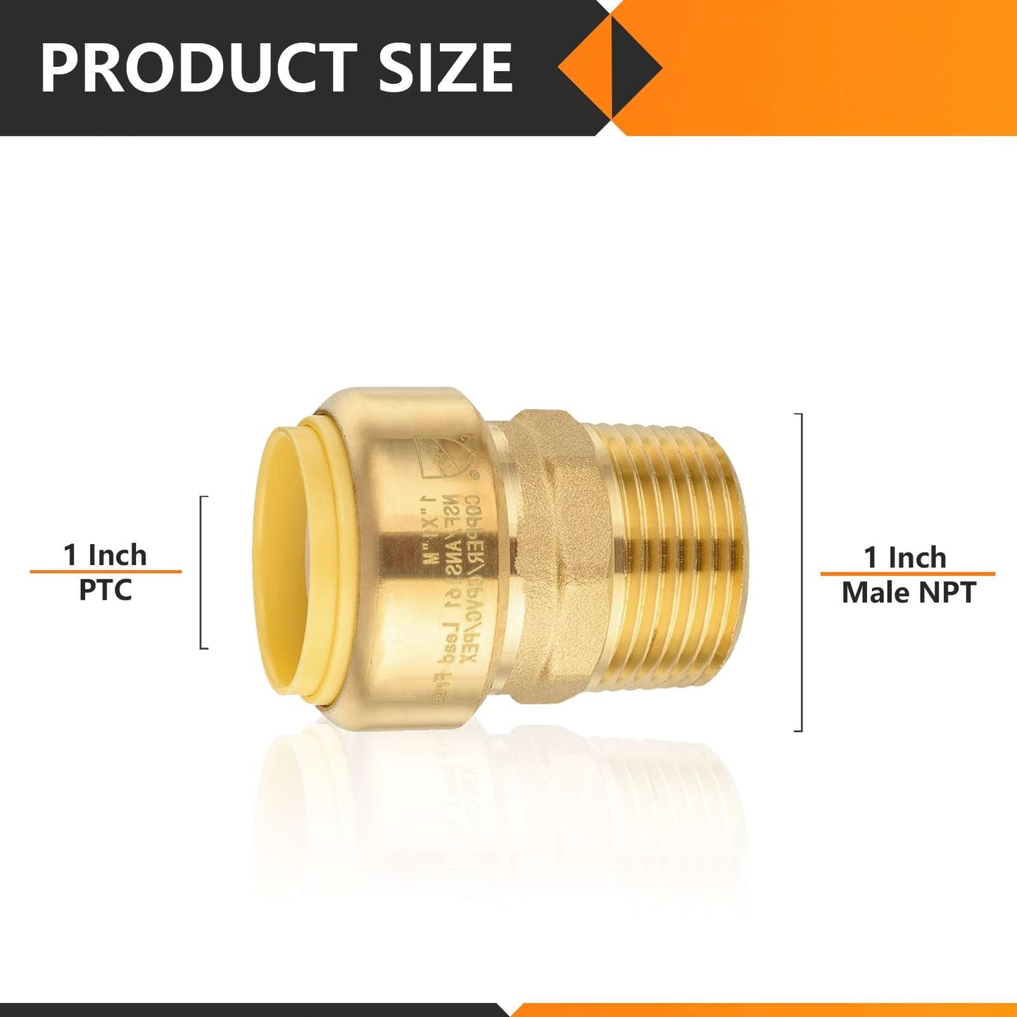 Push Fit 1" x 1" Male Threaded NPT Brass Coupling