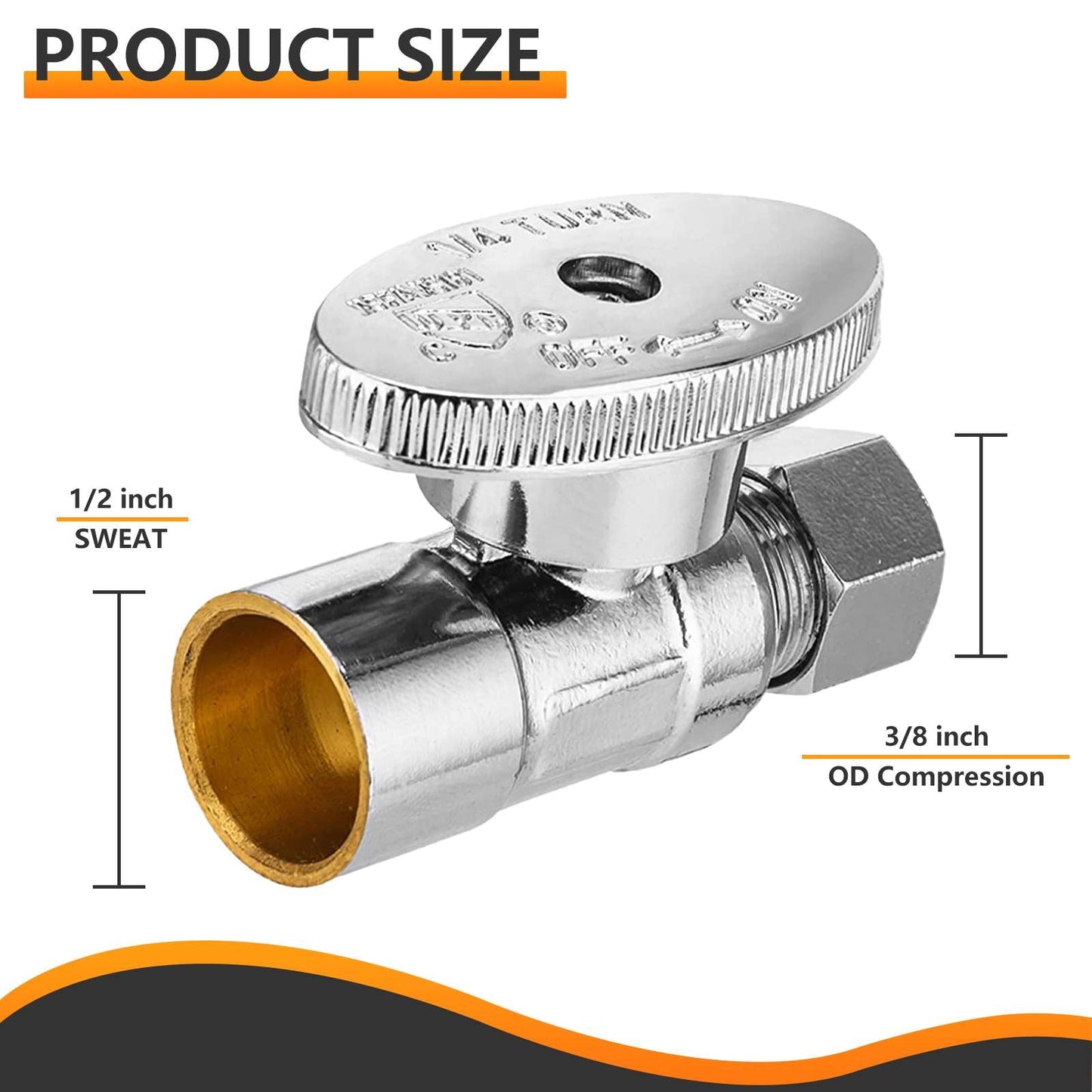 10 Pcs 1/2" Sweat x 3/8" OD Compr. Straight Stop Valve, 1/4 Turn (Lead Free)