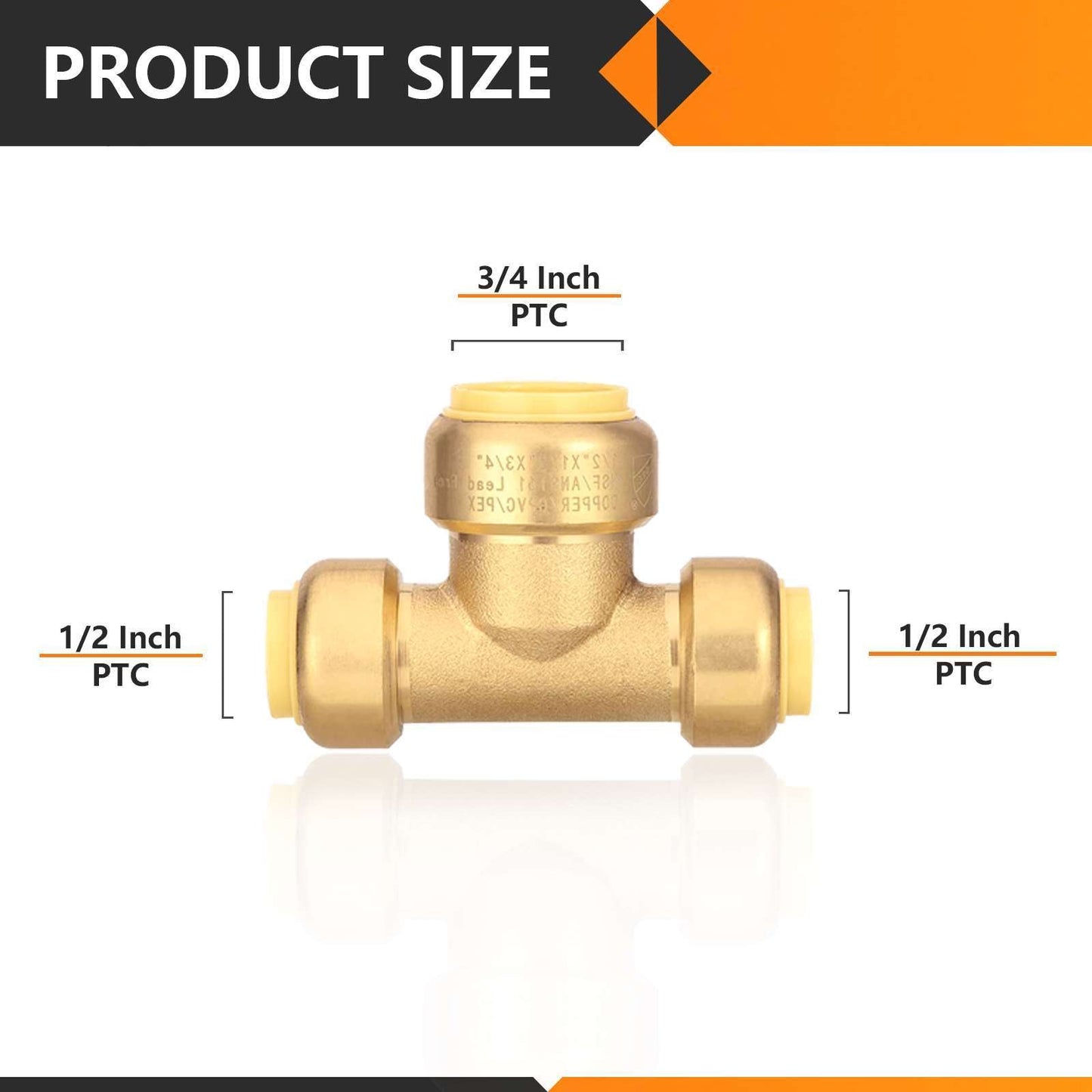 1/2" x 1/2" x 3/4" Push Fit Tee