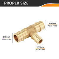 PEX A Expansion 3/4" x 3/4" x 1/2" PEX Expansion Reducing Tee (Lead Free) Plumbingsell