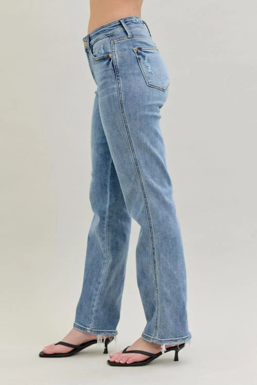 Judy Blue Frayed Hem Cell Phone Pocket Dad Jeans HTO Apparel