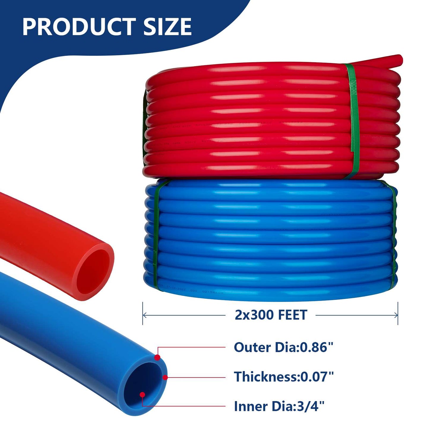 3/4" 600ft, 300ft x 2, PEX-B Pipe, Red & Blue & Cutter