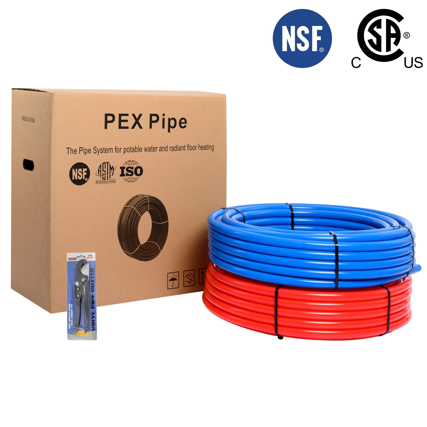 3/4" 100ft, 50ft x 2, PEX-B Pipe, Red & Blue & Cutter