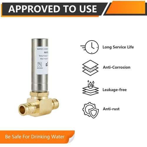 1/2" PEX-A Expansion Connection, Tee Water Hammer Arrestor, Stainless Steel Plumbingsell