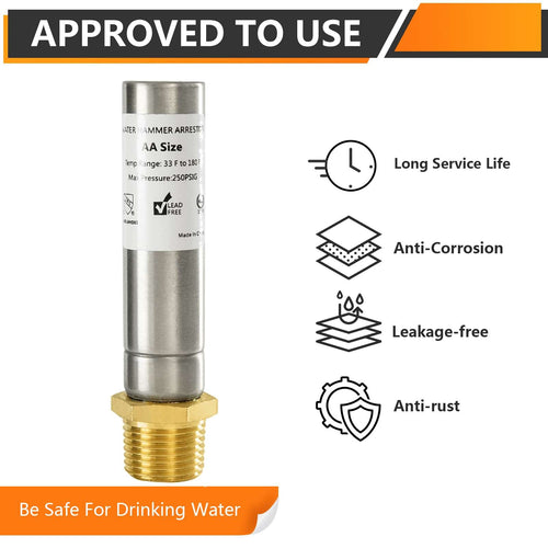 1/2" MIP Thread, Straight Water Hammer Arrestor, Stainless Steel Plumbingsell