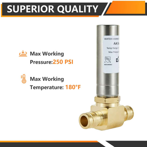 1/2" PEX-A Expansion Connection, Tee Water Hammer Arrestor, Stainless Steel Plumbingsell