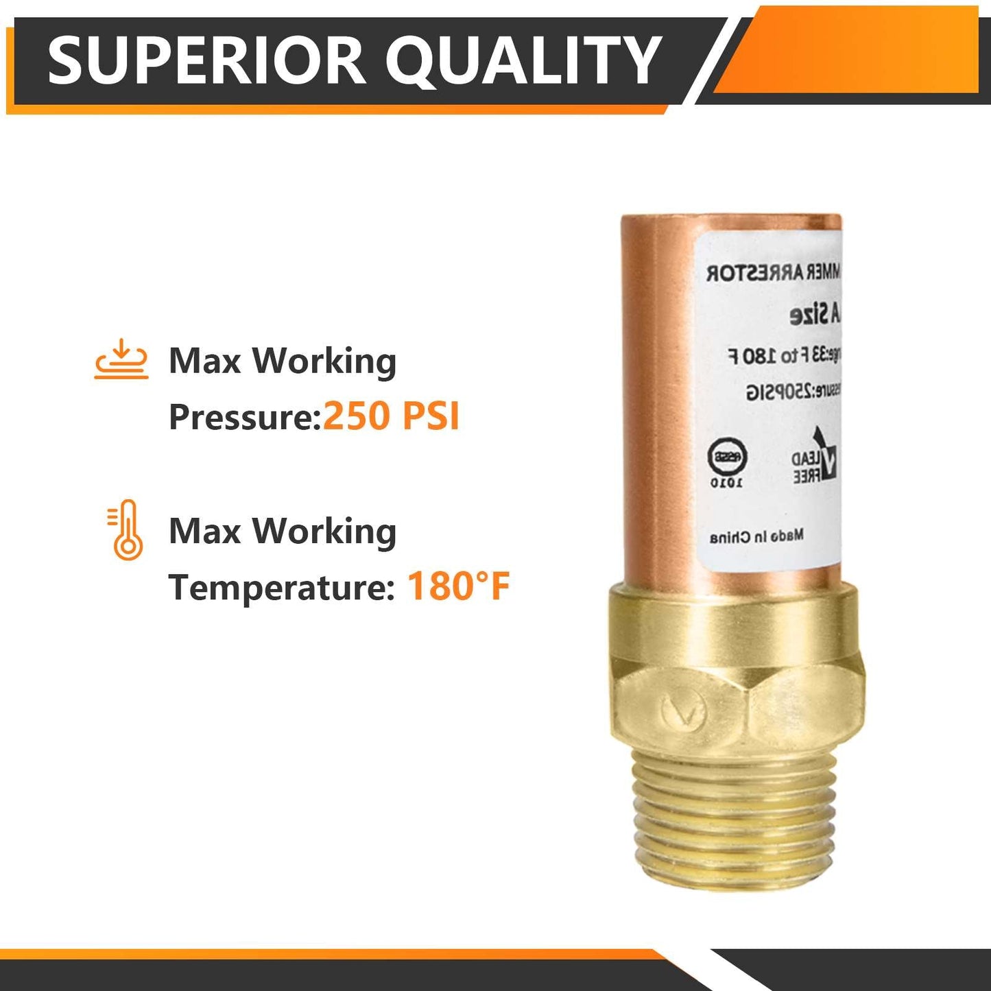 10 Pcs 1/2" MIP Connection, Straight Water Hammer Arrestor, Copper