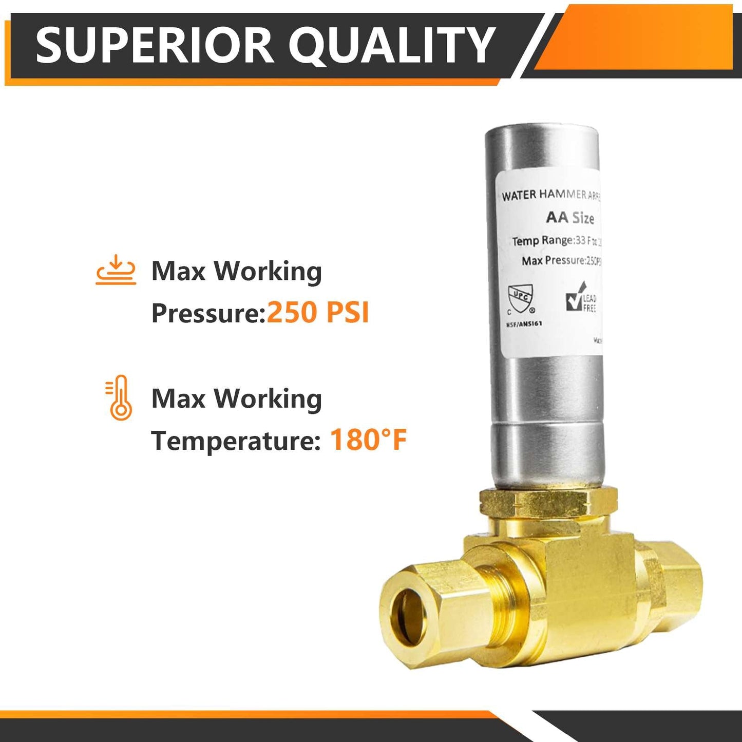 3/8" OD Comp. x 3/8" OD Female Comp. , Water Hammer Arrestor Tee For Dishwasher Connection, Stainless Steel