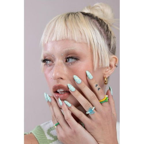 PaintLab Reusable Press on Gel Nails Kit Daisy Turquoise 24 Count EasyOptionXY LLC